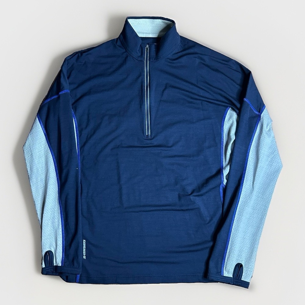 Icebreaker GT 200 Lightweight Merino Base Layer 1/4 Zip Mens XL Blue Moosejaw